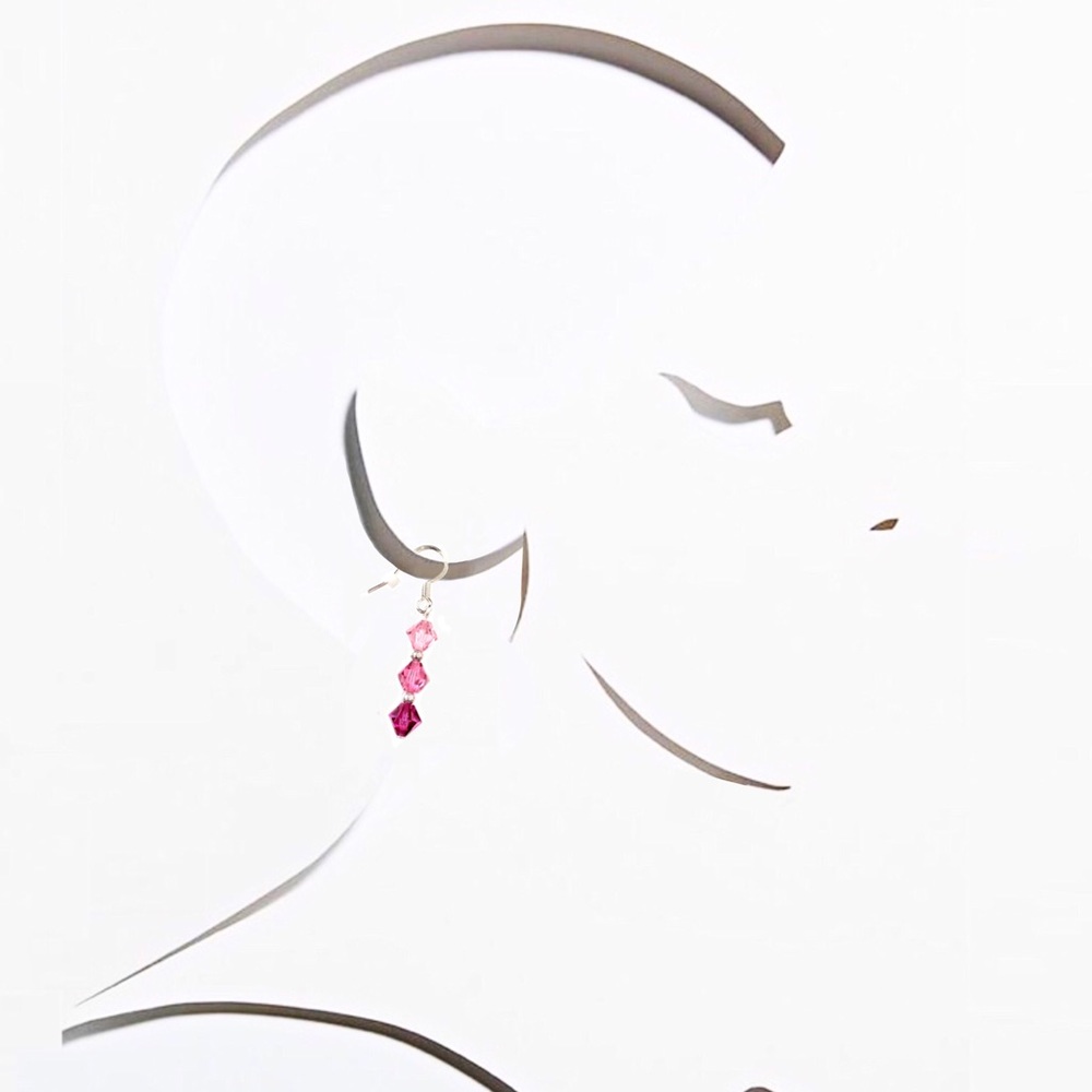 Handmade Swarovski Crystal•Sterling Silver Breast Cancer Awareness Earrings, NEW - Picture 3 of 7